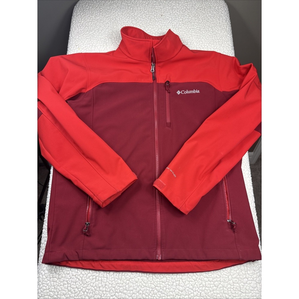 Columbia Men's Large Red Full-Zip Softshell Jacket Omni-Wind EXCELLENT VERY NICE
